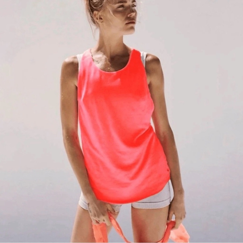 FP Movement Exhale Racerback Tank Neon Orange Sz S Athleisure Boho Preppy NWOT